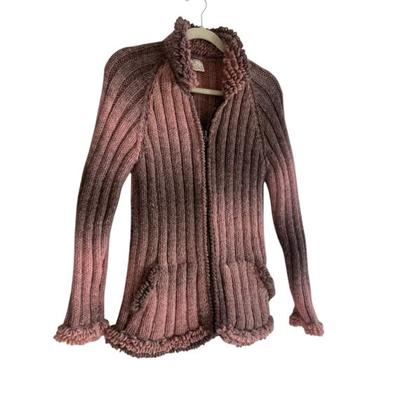 Vintage Huinay Wool Zip Sweater Pink Ombre Fringe Hem Ecuadorian Knit Sz Medium - Picture 4 of 16